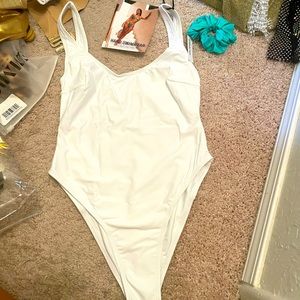 Hard swimwear one piece white medium never used w tags and scrunchy